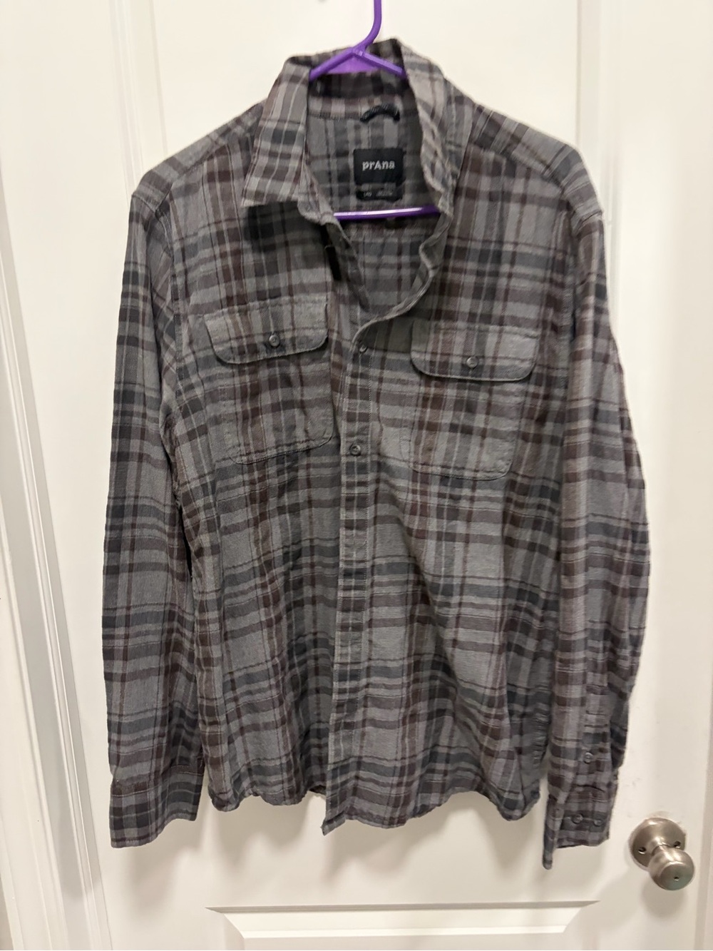 Prana Gray Plaid Long-Sleeve Men’s Shirt size large EUC